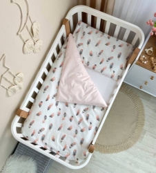 Set lenjerie pentru pătuț bebeluși - 3 piese Mix Feather roz